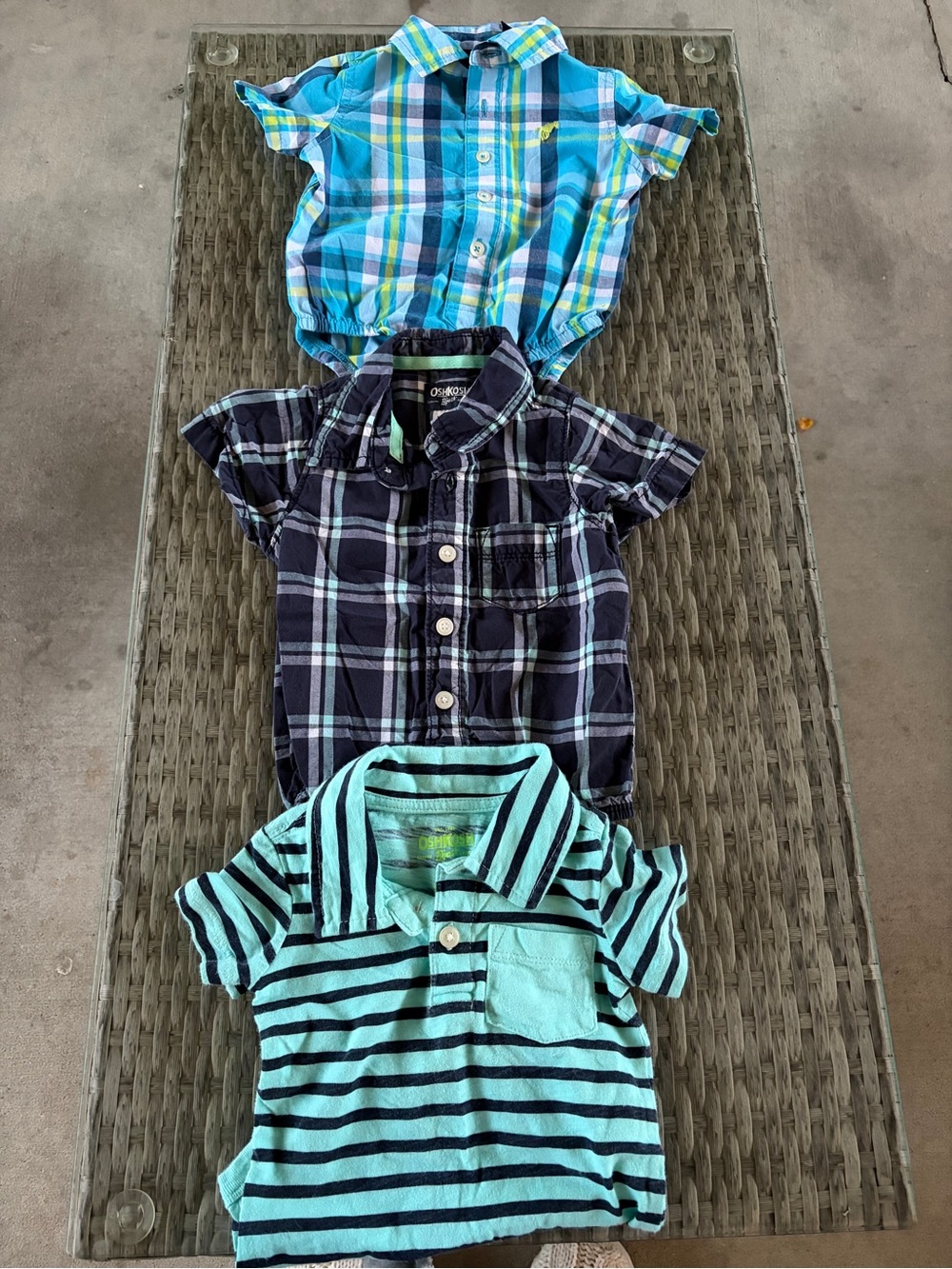 Bundle Of THREE Boys Rompers Wrangler & Two Oshkosh 9 Months